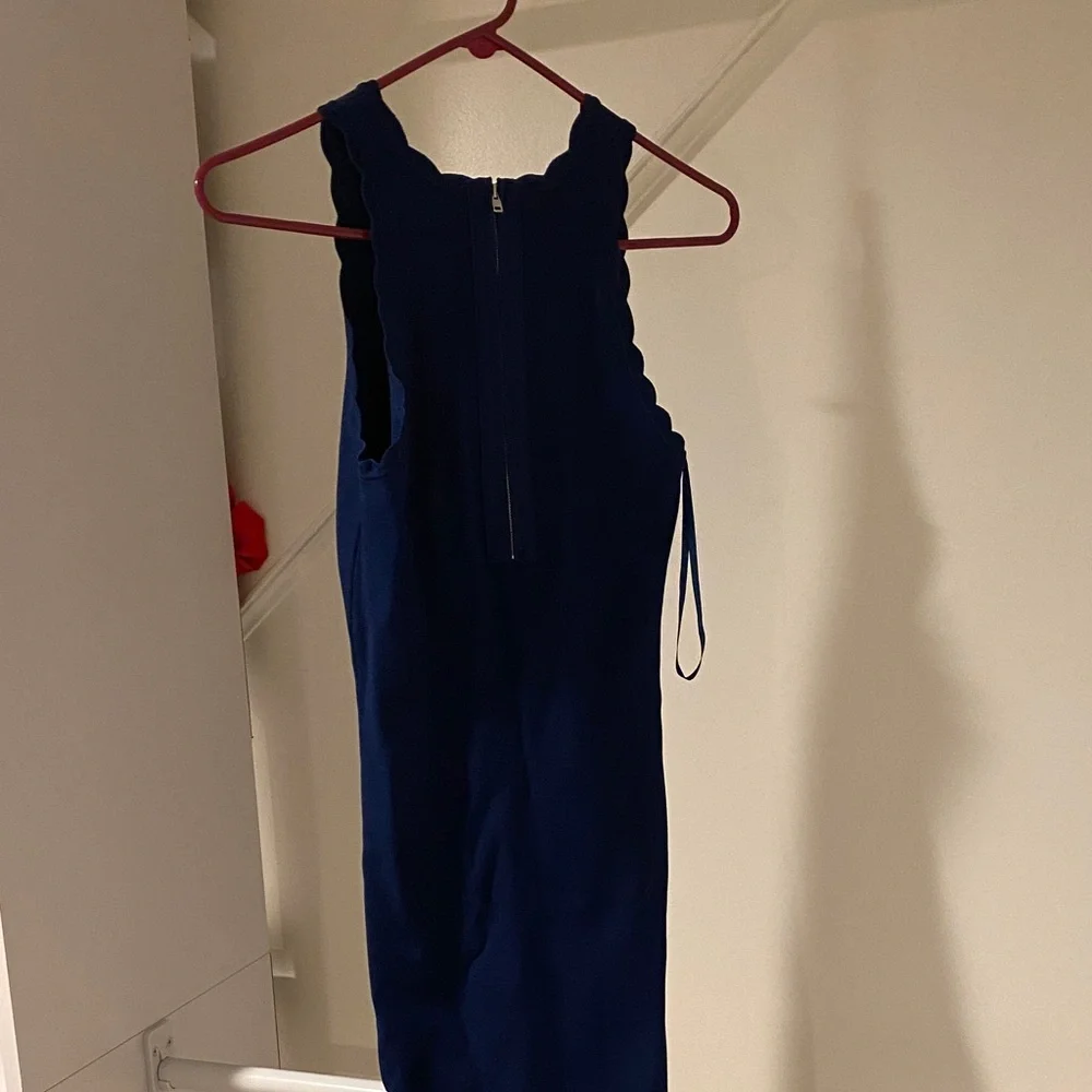 Scalloped Strap Midi Elisa Dress in Navy Blue - Picture 3 of 5